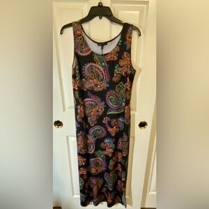 Slinky Brand Sleeveless Maxi Dress Black with Paisley Graphic Size M